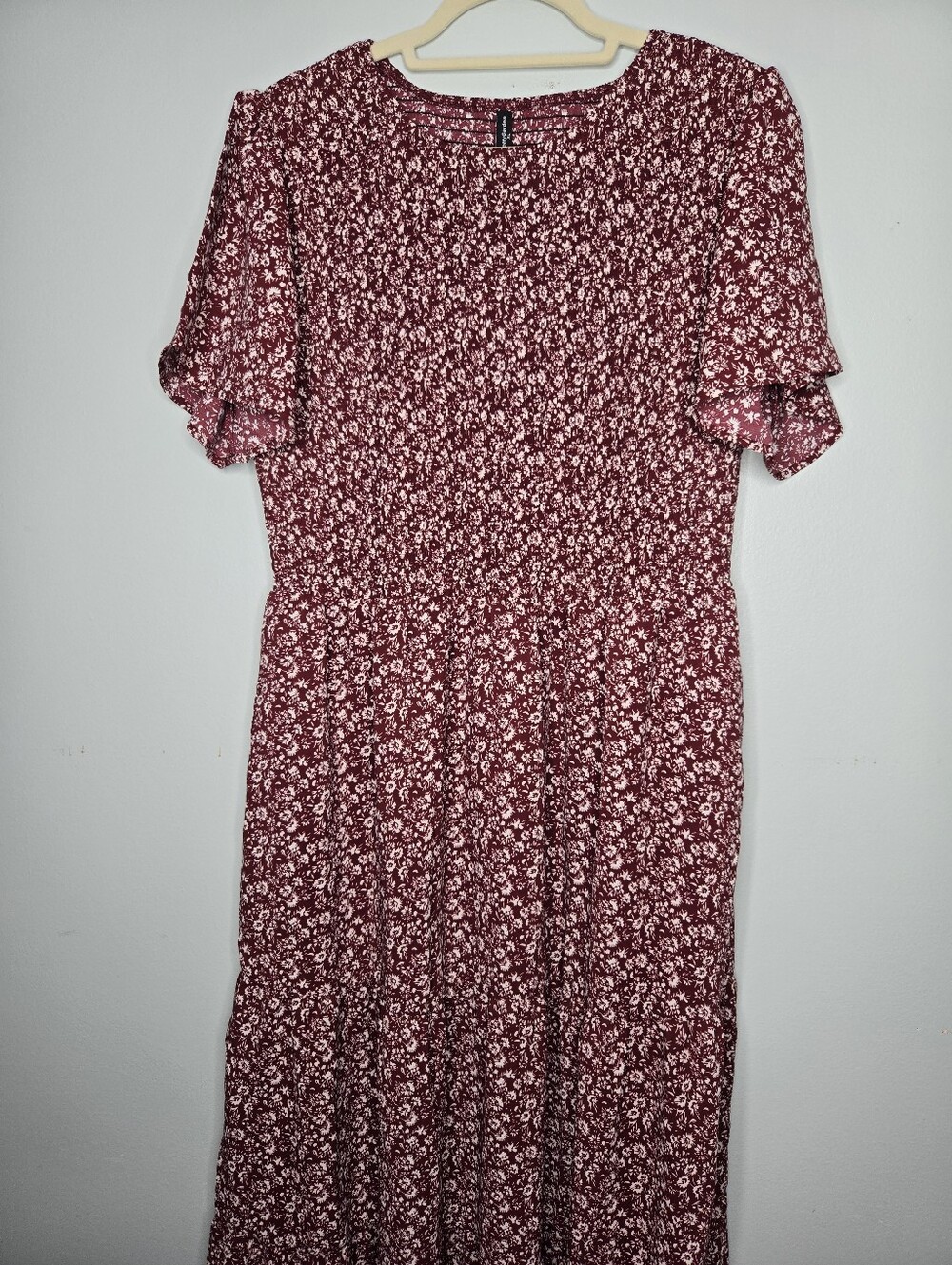 PrettyGarden Red Floral Short Sleeve Tiered Maxi Dress XL NWT